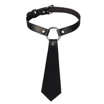 European & American Punk Tie-Style PU Leather Choker Necklace juoda