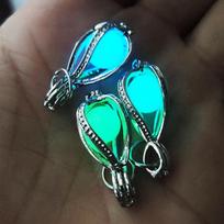 Unisex Luminous Hollow Heart Pendant: Magic Alloy Box with Openable Design Sky Blue Light