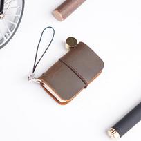 Cowhide Charm Japanese & Korean Mini Pocket Journal - Cute Crazy Horse Leather Notebook tamsiai ruda spalva