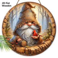 Raudona medinė kalėdinė lentelė su žavingu nykštuko raštu - Apvali „Navidad“ lentelė priekinėms durims, sienos dekoracija - Ideali kalėdinė dekoracija 20cm/7.87in šviesiai ruda spalva