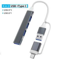 4 į 2 USB 3.0 centras USB C doko stotelė Type C 3.1 centras Kelių USB skirstytuvas OTG adapteris PC nešiojamam kompiuteriui sidabras