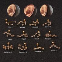 Zircon Constellation Ear Cuffs: Stainless Steel Screw Ball Stud Earrings Libra sidabras