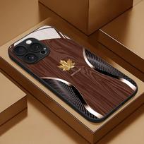 Prabangus klevo lapo medžio rašto lenktas raštas stiklinis telefono dėklas, skirtas iPhone 17 16 15 14 Pro Max 13 12 11 16E 17Air 7 Plus XS X dangtelis iPhone 11 Pro