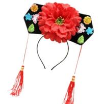 Chinese Qitou Headbands Stage Princesses Headwear Hairbands Concubines Headdress Hair Hoop Eye-catching Flower Headpiece raudona