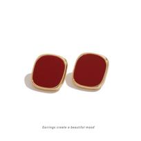 Retro Red Geometric Square Clip-On Earrings for Non-Pierced Ears - Festive and Elegant Design.