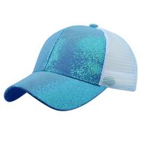 Women Girl Ponytail Baseball Cap Sequins Shiny Messy Bun Snapback Hat Sun Caps 58 mėlyna