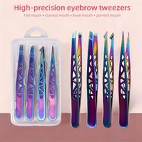 Eyebrow Tweezers Set 4Pcs Stainless Steel Hair Removal Plier Clip for Stray Hairs Makeup Tool