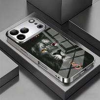 Šauni Liūto Karaliaus rašto grūdinto stiklo telefono dėklas, skirtas iPhone 17 16 15 14 13 12 11 Pro Max 16 Plus 17Air, galvanizuotas sidabrinis dangtelis iPhone17e gray