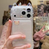 Cute Little Bear Soft Shell iPhone 17 Pro Max Case with Precise Cutouts and Cat Ear Design iPhone 14 Pro Max