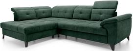 Kampinė sofa Inferne Raquel 35, tamsiai žalia sp., kairinė, 297 x 210 cm x 107 cm