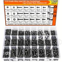 1260PCS M2 M3 M4 Metric Bolt Kit, 4-30MM Hex Socket Cap Screws, 12.9 Alloy Steel Machine Bolts Nuts Washers Assortment 1260 Pcs