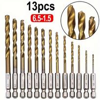 1Set 1.5-6.5mm Titanium Twist Drill Bit Hexagonal Handle Electric Drill Screwdriver Drilling Reaming Drill Tool High-Speed Steel