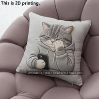 Lazy Gray Cat Scroll Phone Throw Pillow Cover Pattern Cushion Cover Suitable for Sofa Bedroom Car Pillow Cover 40x40cm