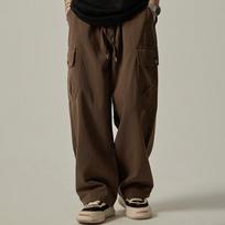 Men's Sweatpants Spring Autumn Vintage Japanese Wide Leg Straight Loose Button Big Pockets Cargo Pants Drawstring Trousers M