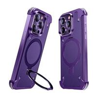Eary Leather Phone Case for iPhone 15 Plus 14 13 12 Pro Max With 360°Stand for Magsafe Military-Grade Drop Protection Cover Genuine Leather&iPhone 12 Pro violetinė