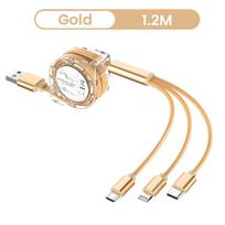 Stretch 3in1 iOS Type C USB C Micro USB įkroviklio laidas, skirtas iPhone 12 13 14 5 6 7 8 X Samsung Cord Wire Automobilinio įkrovimo mobiliojo telefono laidai 3 In 1 Cable auksas