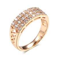 Kinel Rose Gold pilnai asfaltuotas blizgus natūralaus cirkonio moteriškas žiedas 6 rožinio aukso spalvos