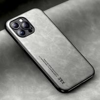 Luxury Leather Case For iPhone 14 13 12 11 Pro Max Mini XR XS Max 8 7 Plus SE 2020 13Pro Cover With Metal Plate Support Car Hold For iPhone 14 Pro šviesiai pilka spalva