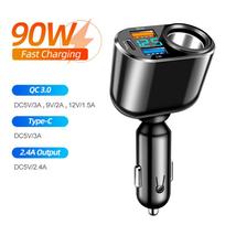 99 W automobilio lizdo skirstytuvo įkroviklis PD QC3.0 greitas įkroviklis Dviejų USB prievadų skaitmeninis ekranas Automatinis C tipo įkrovimo maitinimo adapteris visiems telefonams QC3.0 Type-C