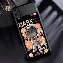 Case For Samsung Galaxy Z Flip 3 4 5G Black Hard PC Phone Housing Z flip4 Luxury Segmented Cover Cute Astronaut Hand Lanyard Samsung Z Flip
