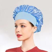 Didelis satino „Bonnet Silk Bonnet“ plaukų įvyniojimas, skirtas miegoti miegui, su elastinga minkšta juosta dideliais dangteliais, skirtais moterų plaukų priežiūros kepurėms ežero mėlyna spalva