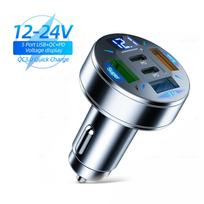 5 prievadų USB automobilinis įkroviklis 250 W greitas įkrovimas PD QC3.0 USB C automobilinio telefono įkroviklio adapteris su įtampa, skirtas iPhone Samsung Huawei Xiaomi With LED Light