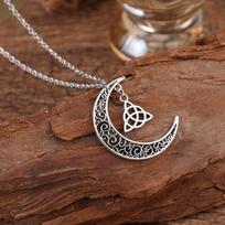 Mada Sidabro spalvos Pusmėnulio mėnulis Airijos keltai Triquetra mazgas pakabukas karoliai Amuletas moterims Vyrams Supernatural papuošalai