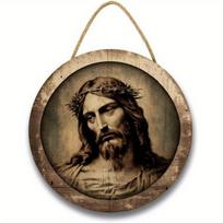Religinis sienos dekoras Jėzus Kristus Dailės kūrinys Medžio tapyba Sienos meno paveikslai Rustic Sienos pakabinamas Medinis namų ženklas Sienos dekoras Plakatas su virve Gyvenamajam Wood