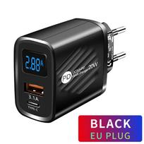 USB PD įkroviklis 20W greito įkrovimo C tipo skaitmeninis ekranas telefono įkrovimo adapteris, skirtas iPhone Samsung Xiaomi Huawei USB C sieninis įkroviklis For EU Plug juoda