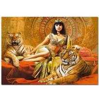 Vintažinė seksuali moteris Kleopatra Leopardas Tigras Auksinė prabangi drobė Tapyba Plakatas Estetinis menas Paveikslas Horizontalus kambario dekoras Be rėmelio 21*30cm