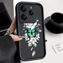 Telefono dėklas su drugelio raštu Xiaomi 14T 13T Pro Poco X7 F6 X6 Redmi Note 14 13 Pro 12 11 minkštas silikoninis smūgiams atsparus matinis TPU buferio dangtelis Redmi Note 14 5G žalia/juoda
