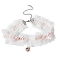 Lace Handwoven Bowknot Chokers Necklace With Crystals Heart Pendant Elegant Alloy Chain for Women Daily Wear 1 rožinė