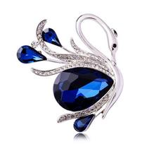 Vintage Blue Crystal Swan Brooch for Women Rhinestone Animal Lapel Pin Jewelry Elegant Party Accessories mėlyna