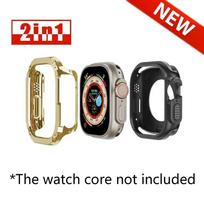 2 viename dėklas, skirtas Apple Watch Series 8/7/SE/6/5/4 Ultra 41mm 45mm 40mm 44mm 49mm TPU + PC atsparus smūgiams apsauginis buferis, skirtas iwatch Ultra 49mm auksas