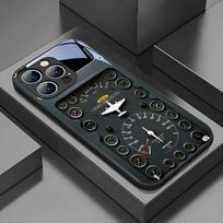 Retro aviacijos elementų grūdinto stiklo telefono dėklas, skirtas iPhone 16 17 Pro Max 11 12 13 14 15 Pro 17Air 16E 7 8 Plus XR XS X Dangtelis iPhone Air gray