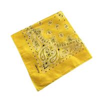 Kvadratinė medvilninė bandana su anakardžio žiedų raštu, unisex galvos apdangalas, dekoratyvus galvos skara HipHop šokiams ir gatvės stiliui geltona