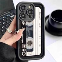 Black Retro Cassette Groove iPhone 15/16/17 Pro Max Protective Case Galaxy Note 20 juoda