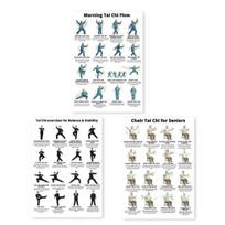 Yousheng 3 vnt. Sėdimojo Tai Chi praktikos plakatas senjorams Balanso stabilumo treniruotėms Kūno centro apatinių galūnių stiprinimui Kėdė Tai Chi Namų pratimų lentelė Sets