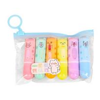 6Pcs Chisel Tip Highlighter Marker, Cute Marker Pen, Cartoon Macaron Highlighter No-Bleed Ink Markers for Journaling, Planners, and Office Documents A