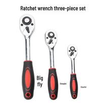 Ratchet Wrench Set: Quick Release, Speed, and Labor-Saving Wrenches (Large, Medium, Small) 24-Tooth Red/Black Handle 3-Piece Set
