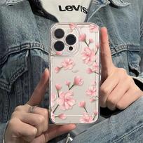 Pink flower for iPhone17promax space phone case Apple 16 transparent 14/13 fine hole 15 apple 7/8/se