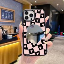ins wind twisted checkerboard love apple 17pro makeup mirror mobile phone case iPhone16 niche mirror case 12 apple 17