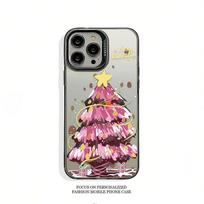 Pink Christmas tree for Apple 14ProMax mobile phone case iPhone11/12/13 laser 16/15pro hard iPhone X/XS