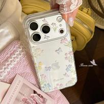 ins multi-color flower butterfly suitable for Apple 17Pro mobile phone case IP16/15 side love 14/13 transparent 12 IPhone17ProMax