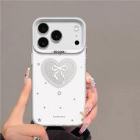 ins wind hollow love bow for Apple 17Promax mobile phone case iPhone16 color silver IMD large hole IPhone17ProMax