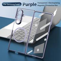 For Samsung Galaxy Z Fold 7 6 5 4 3 Fine Hole Transparent Magnetic Tape Tempered Glass Membrane Folding Shockproof Phone Case For Galaxy Z Fold 3 violetinė