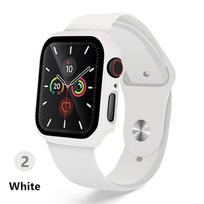 Sportinis silikoninis dirželis + dėklas, skirtas Apple Watch 44mm 40mm Series 4 5 6 SE Visiškai išlenktas ekrano apsaugas, skirtas iWatch Band 42mm 38mm Series 3 2 38mm SM balta