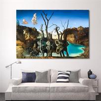 Salvadoro Dali gulbės, atspindinčios dramblius, drobės tapyba Abstrakčiai plakatai ir spaudiniai Cuadros sienų meno paveikslas Svetainės dekoras 20*40cm