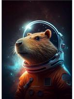 Mielas kosmoso astronautas Kapybaros portretas plakatas Spausdinti drobę Juokingi gyvūnų piešiniai, skirti vaikų miegamojo namų dekoravimui 21x30cm No Frame
