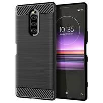 „Sony Xperia 1 Case“ prabangus anglies pluošto odos minkštas silikoninis dėklas, skirtas „Sony Xperia1“ visiškai apsauginis telefono dangtelis Sony Xperia 1 juoda
